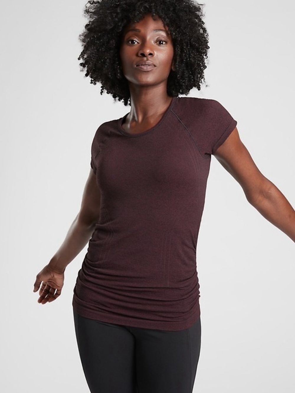 Athleta Speedlight Heather Tee Short Sleeve Ruched In Antique Burgundy Size M
